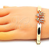 Oro Laminado Fancy Bracelet, Gold Filled Style Butterfly Design, with Multicolor Cubic Zirconia, Polished, Golden Finish, 03.283.0099.07 (08 MM Thickness, 7 Inches Length)
