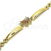 Oro Laminado Fancy Bracelet, Gold Filled Style Butterfly Design, with Multicolor Cubic Zirconia, Polished, Golden Finish, 03.283.0099.07 (08 MM Thickness, 7 Inches Length)