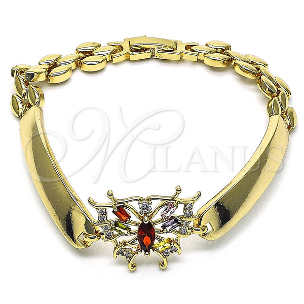 Gold Filled Bracelet — Fancy Bracelet Butterfly Design with Multicolor Cubic Zirconia — main product view — SKU 146929 | Oro Laminado brazalete — elegante Bracelet Butterfly diseño with Multicolor Cubic Zirconia — SKU 146929