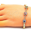 Oro Laminado Fancy Bracelet, Gold Filled Style with Multicolor Cubic Zirconia and White Micro Pave, Polished, Golden Finish, 03.283.0118.07 (05 MM Thickness, 7 Inches Length)