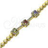 Oro Laminado Fancy Bracelet, Gold Filled Style with Multicolor Cubic Zirconia and White Micro Pave, Polished, Golden Finish, 03.283.0118.07 (05 MM Thickness, 7 Inches Length)