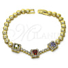 Oro Laminado Fancy Bracelet, Gold Filled Style with Multicolor Cubic Zirconia and White Micro Pave, Polished, Golden Finish, 03.283.0118.07 (05 MM Thickness, 7 Inches Length)