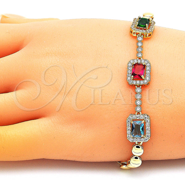 Gold Filled Bracelet — Fancy Bracelet with Multicolor Cubic Zirconia and White — alternate product view — SKU 146949 | Oro Laminado brazalete — elegante Bracelet with Multicolor Cubic Zirconia and blanco — SKU 146949