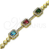 Oro Laminado Fancy Bracelet, Gold Filled Style with Multicolor Cubic Zirconia and White Micro Pave, Polished, Golden Finish, 03.283.0119.07 (05 MM Thickness, 7 Inches Length)