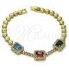 Oro Laminado Fancy Bracelet, Gold Filled Style with Multicolor Cubic Zirconia and White Micro Pave, Polished, Golden Finish, 03.283.0119.07 (05 MM Thickness, 7 Inches Length)