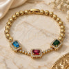 Oro Laminado Fancy Bracelet, Gold Filled Style with Multicolor Cubic Zirconia and White Micro Pave, Polished, Golden Finish, 03.283.0119.07 (05 MM Thickness, 7 Inches Length)