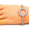 Oro Laminado Fancy Bracelet, Gold Filled Style Baguette Design, with White Cubic Zirconia, Polished, Golden Finish, 03.283.0120.07 (05 MM Thickness, 7 Inches Length)