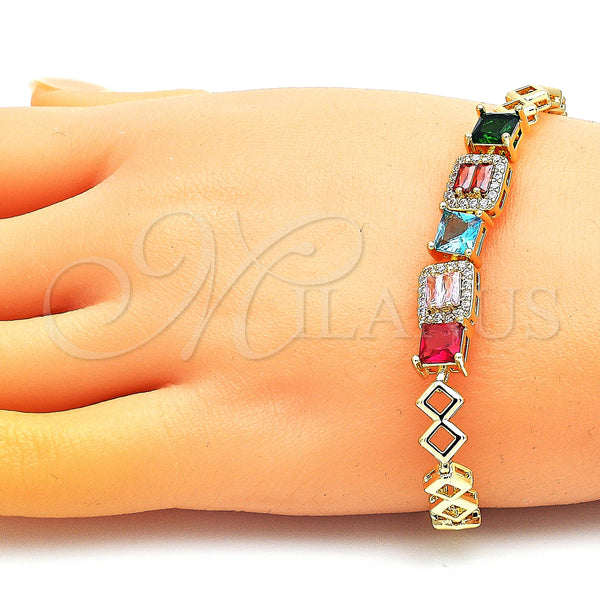 Gold Filled Bracelet — Fancy Bracelet with Multicolor Cubic Zirconia and White — alternate product view — SKU 146953 | Oro Laminado brazalete — elegante Bracelet with Multicolor Cubic Zirconia and blanco — SKU 146953