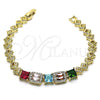 Oro Laminado Fancy Bracelet, Gold Filled Style with Multicolor Cubic Zirconia and White Micro Pave, Polished, Golden Finish, 03.283.0122.07 (07 MM Thickness, 7 Inches Length)