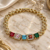 Oro Laminado Fancy Bracelet, Gold Filled Style with Multicolor Cubic Zirconia and White Micro Pave, Polished, Golden Finish, 03.283.0122.07 (07 MM Thickness, 7 Inches Length)