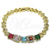 Oro Laminado Fancy Bracelet, Gold Filled Style with Multicolor Cubic Zirconia and White Micro Pave, Polished, Golden Finish, 03.283.0122.07 (07 MM Thickness, 7 Inches Length)