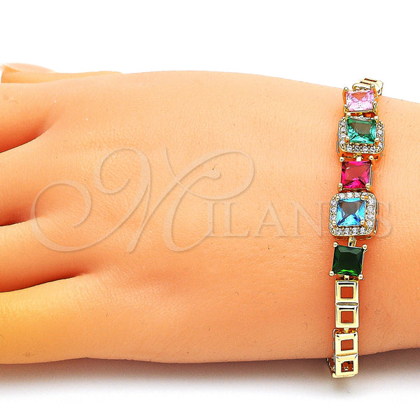 Gold Filled Bracelet — Fancy Bracelet with Multicolor Cubic Zirconia and White — alternate product view — SKU 146954 | Oro Laminado brazalete — elegante Bracelet with Multicolor Cubic Zirconia and blanco — SKU 146954