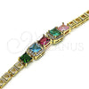Oro Laminado Fancy Bracelet, Gold Filled Style with Multicolor Cubic Zirconia and White Micro Pave, Polished, Golden Finish, 03.283.0123.07 (05 MM Thickness, 7 Inches Length)