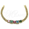Oro Laminado Fancy Bracelet, Gold Filled Style with Multicolor Cubic Zirconia and White Micro Pave, Polished, Golden Finish, 03.283.0123.07 (05 MM Thickness, 7 Inches Length)