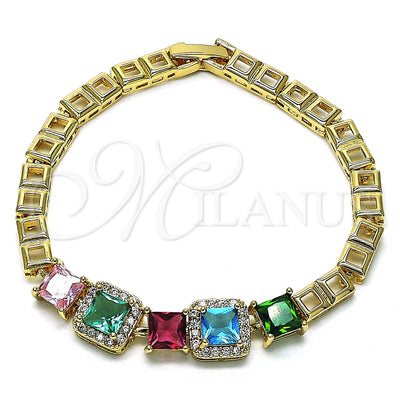 Oro Laminado Fancy Bracelet, Gold Filled Style with Multicolor Cubic Zirconia and White Micro Pave, Polished for wholesale, main product view