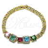Oro Laminado Fancy Bracelet, Gold Filled Style with Multicolor Cubic Zirconia and White Micro Pave, Polished, Golden Finish, 03.283.0123.07 (05 MM Thickness, 7 Inches Length)