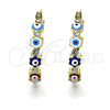 Oro Laminado Small Hoop, Gold Filled Style Evil Eye and Flower Design, with White Crystal, Multicolor Enamel Finish, Golden Finish, 02.213.0363.25
