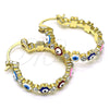 Oro Laminado Small Hoop, Gold Filled Style Evil Eye and Flower Design, with White Crystal, Multicolor Enamel Finish, Golden Finish, 02.213.0363.25