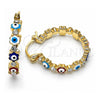Oro Laminado Small Hoop, Gold Filled Style Evil Eye and Flower Design, with White Crystal, Multicolor Enamel Finish, Golden Finish, 02.213.0363.25