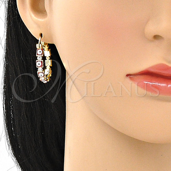 Gold Filled Hoop Earrings — Small Hoop Evil Eye Design with White Crystal — alternate product view — SKU 146961 | Oro Laminado aretes de aro — Small Hoop Evil Eye diseño with cristal blanco — SKU 146961