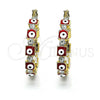 Oro Laminado Small Hoop, Gold Filled Style Evil Eye Design, with White Crystal, Red Enamel Finish, Golden Finish, 02.213.0365.25