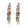 Oro Laminado Small Hoop, Gold Filled Style Evil Eye Design, with White Crystal, Red Enamel Finish, Golden Finish, 02.213.0365.25