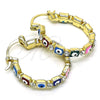 Oro Laminado Small Hoop, Gold Filled Style Evil Eye Design, with White Crystal, Multicolor Enamel Finish, Golden Finish, 02.213.0365.1.25