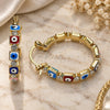 Oro Laminado Small Hoop, Gold Filled Style Evil Eye Design, with White Crystal, Multicolor Enamel Finish, Golden Finish, 02.213.0365.1.25