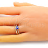 Oro Laminado Elegant Ring, Gold Filled Style Evil Eye and Heart Design, Blue Enamel Finish, Golden Finish, 01.213.0017 (One size fits all)