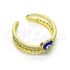 Oro Laminado Elegant Ring, Gold Filled Style Evil Eye and Heart Design, Blue Enamel Finish, Golden Finish, 01.213.0017 (One size fits all)
