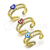 Oro Laminado Elegant Ring, Gold Filled Style Evil Eye and Heart Design, Blue Enamel Finish, Golden Finish, 01.213.0017 (One size fits all)