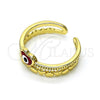 Oro Laminado Elegant Ring, Gold Filled Style Evil Eye and Heart Design, Red Enamel Finish, Golden Finish, 01.213.0017.1 (One size fits all)