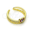 Oro Laminado Elegant Ring, Gold Filled Style Evil Eye and Heart Design, Red Enamel Finish, Golden Finish, 01.213.0017.1 (One size fits all)