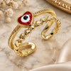 Oro Laminado Elegant Ring, Gold Filled Style Evil Eye and Heart Design, Red Enamel Finish, Golden Finish, 01.213.0017.1 (One size fits all)