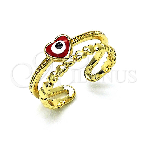 Oro Laminado Elegant Ring, Gold Filled Style Evil Eye and Heart Design, Red Enamel Finish, Golden Finish, 01.213.0017.1 (One size fits all)