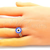 Oro Laminado Elegant Ring, Gold Filled Style Evil Eye Design, Blue Enamel Finish, Golden Finish, 01.213.0019 (One size fits all)