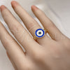 Oro Laminado Elegant Ring, Gold Filled Style Evil Eye Design, Blue Enamel Finish, Golden Finish, 01.213.0019 (One size fits all)