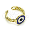 Oro Laminado Elegant Ring, Gold Filled Style Evil Eye Design, Blue Enamel Finish, Golden Finish, 01.213.0019 (One size fits all)