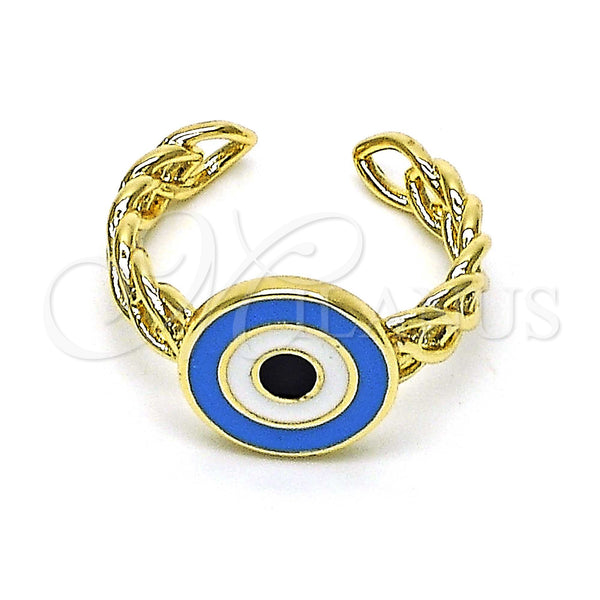 Oro Laminado Elegant Ring, Gold Filled Style Evil Eye Design, Azul claro Enamel Finish, Golden Finish, 01.213.0019.2 (One size fits all)