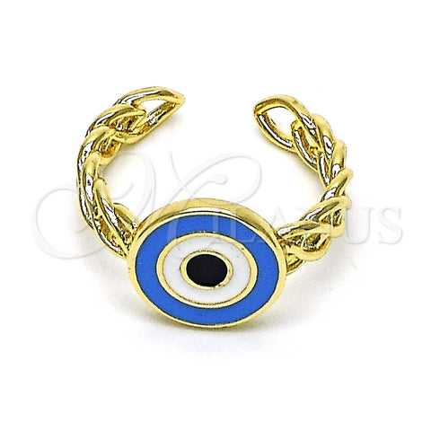 Oro Laminado Elegant Ring, Gold Filled Style Evil Eye Design, Azul claro Enamel Finish, Golden Finish, 01.213.0019.2 (One size fits all)