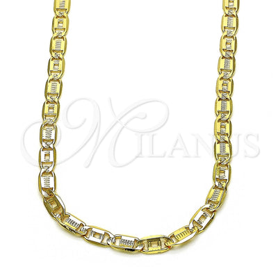 Oro Laminado Basic Necklace, Gold Filled Style Pave Mariner Design, Diamond Cutting Finish, Golden Finish, 04.319.0006.1.24 (0.80 Gauge, 04 MM Thickness, 24 Inches Length)