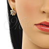 Oro Laminado Huggie Hoop, Gold Filled Style Turtle Design, with White and Ruby Micro Pave, Polished, Golden Finish, 02.26.0282.1.12