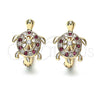 Oro Laminado Huggie Hoop, Gold Filled Style Turtle Design, with White and Ruby Micro Pave, Polished, Golden Finish, 02.26.0282.1.12