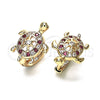 Oro Laminado Huggie Hoop, Gold Filled Style Turtle Design, with White and Ruby Micro Pave, Polished, Golden Finish, 02.26.0282.1.12
