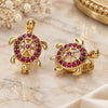 Oro Laminado Huggie Hoop, Gold Filled Style Turtle Design, with Ruby Micro Pave, Polished, Golden Finish, 02.26.0282.2.12