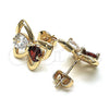 Oro Laminado Stud Earring, Gold Filled Style Butterfly and Heart Design, with Garnet and White Cubic Zirconia, Polished, Golden Finish, 02.26.0283.1