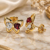 Oro Laminado Stud Earring, Gold Filled Style Butterfly and Heart Design, with Garnet and White Cubic Zirconia, Polished, Golden Finish, 02.26.0283.1