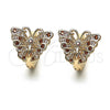 Oro Laminado Huggie Hoop, Gold Filled Style Butterfly Design, with Garnet and White Micro Pave, Polished, Golden Finish, 02.26.0286.1.15