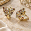 Oro Laminado Huggie Hoop, Gold Filled Style Butterfly Design, with Garnet and White Micro Pave, Polished, Golden Finish, 02.26.0286.1.15