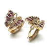 Oro Laminado Huggie Hoop, Gold Filled Style Butterfly Design, with Ruby Micro Pave, Polished, Golden Finish, 02.26.0286.2.15
